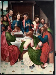 La cene (La última cena) Pintura del maestro de San Giovanni evangelista (finales del siglo XV) Dim 120x90 cm Genes, Musei di Strada Nuova (ex Palazzo Bianco) inv PB 156