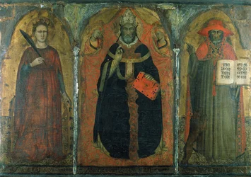 San Gregorio Magno con los santos Catalina y Jerónimo (temple sobre tabla)