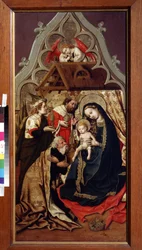La Adoración de los Reyes Magos. La Adoración de los Reyes Magos. Pintura del Maestro del Castillo de Lichtenstein, pintor austriaco (activo entre 1430 y 1450), hacia 1440. Óleo sobre madera. Museo de Bellas Artes Pushkin, Moscú