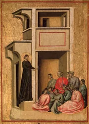 Santa Cecilia y la historia de su vida (detalle): Santa Cecilia convirtiendo soldados - retablo, c.1290-1320