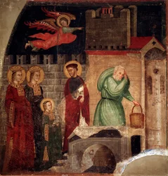 Santa Faustina y Liberato se refugian en una casa de Como (detalle) (Fresco