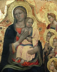 La Virgen y el Niño rodeados de 8 ángeles, detalle (pintura)