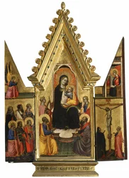 Tríptico: Virgen María y Niño con Santos, Ángeles y la Crucifixión