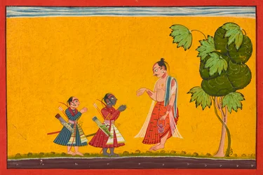 Rama y Lakshman con el sabio Vishvamitra, de un Ramayana, ca. 1680-1690
