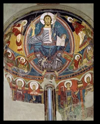 Cristo en Majestad flanqueado por serafines y símbolos de los Evangelistas, fresco del ábside de San Climente en Taull (Tahull) Cataluña, c.1123 (fresco)
