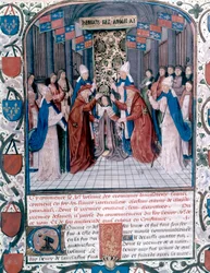Coronación de Enrique V de Inglaterra, ilustración de las «Crónicas de Inglaterra» de Jean de Wavrin