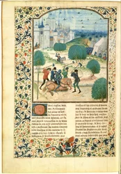 MS Fr 87 Miniatura del volumen II de la Crónica de Inglaterra escrita por Jean de Wavrin, Señor de Forestel (m.c.1475) (vitela)