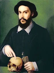 Retrato de un Caballero con su Mano Derecha Apuntando a una Calavera, c.1540