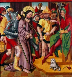 Jesús ante Herodes Antipas. Tabla del retablo de la Pasión del Maestro del Clavel de Baden (siglo XV), Dijon, Museo de Bellas Artes