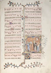 El Misal de Gotha: Fol. 61r, Un sacerdote cantando el oficio, c. 1375