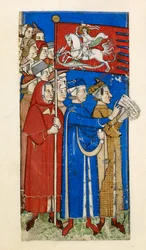 Cocharelli, Tratado sobre los vicios y las virtudes, Add MS 27695, f.10r, c.1330-40 (pigmento sobre pergamino)