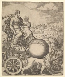 Cibeles en su carro tirado por dos leones