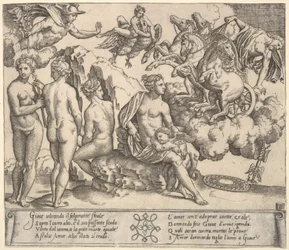 Júpiter cayendo de un carro tirado por caballos a la derecha, Ganimedes en forma de águila..., 1530-60