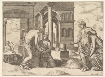 Placa 22: Venus ordenando a Psique que clasifique un montón de grano, de la 