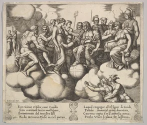 Placa 30: Venus y Cupido presentando su caso ante Júpiter y otros dioses..., 1530-60