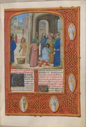 Temporale (1ª parte: del Primer Domingo de Adviento al Sábado Santo).
Los judíos amenazan con apedrear a Cristo por blasfemo en el Templo de Salomón (Domingo de Pasión). Dos columnas de texto.