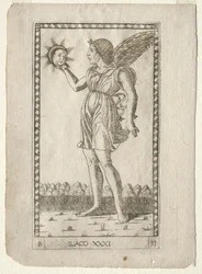 Genio del Sol de los Tarocchi, serie B: Principios Cósmicos y Virtudes, #31, antes de 1467