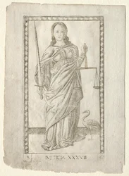 Justicia del Tarocchi, serie B: Principios Cósmicos y Virtudes, #37, antes de 1467