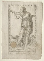 Melpómene tragedia de la serie Tarocchi D: Apolo y las Musas, #17, antes de 1467
