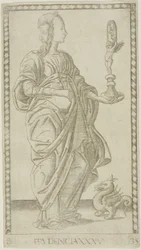 Prudencia, lámina 35 de Genios y Virtudes