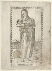 Terpsícore bailando y cantando de la serie Tarocchi, antes de 1467