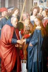 Museo de Évora. Maestro del retablo de Évora. La boda de la Virgen y José. Escuela flamenca 1500. Portugal.