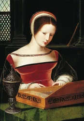 Señora tocando un clavicordio.