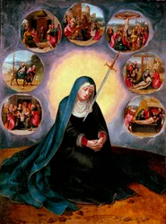 Nuestra Señora de los Siete Dolores - La Virgen de los Siete Dolores - Pintura del Maestro de Medias Figuras Femeninas (activo 1530-1560) Siglo XVI - Óleo sobre tabla - 75x56,7 - Museu Nacional d