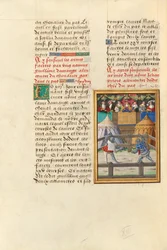 Jacques de Lalaing lucha contra el Esquire Jean Pitois en el paso de armas de la Fuente de las Lágrimas
