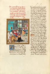 Jacques de Lalaing arrodillado ante los condes de Maine y Saint Pol