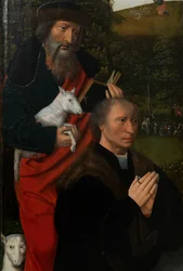 Detalle de la tabla izquierda de la Virgen y el Niño con Santa Catalina y Santa Bárbara, c.1520-25 (óleo sobre tabla)