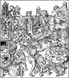 Mercurio y sus hijos. Ilustración del Housebook, 1480s