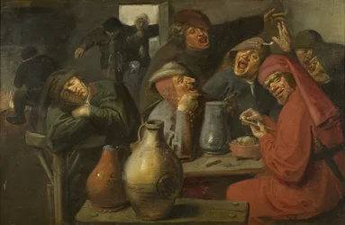 Interior de una taberna, campesinos festejando, c.1635