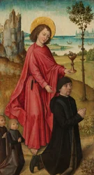Un Donante y sus dos Hijos con San Juan Evangelista, c.1480 (óleo sobre tabla)