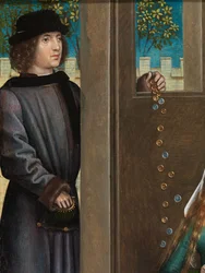 Detalle de la Caridad de San Nicolás, del Retablo de San Nicolás, c.1486-93 (óleo sobre tabla)