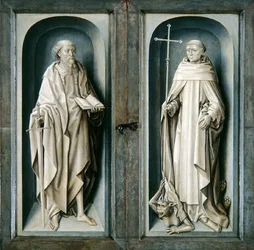 San Pablo y San Benito, paneles cerrados del Tríptico de la Anunciación, c.1483 (óleo sobre tabla)