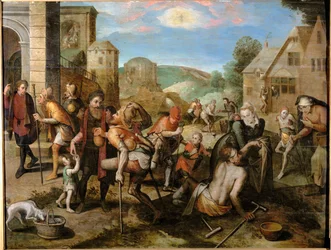 Los Siete Actos de Misericordia (pintura sobre madera)