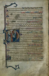 Hoja de un Salterio: Inicial historiada D con La Trinidad, c.1310