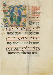 Hoja de manuscrito con la Fiesta de San Andrés en una inicial M ..., segunda mitad del siglo XV
