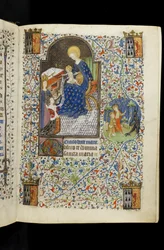Santa Catalina presenta a Isabel de Bretaña a la Virgen y el Niño, de un Horae francés escrito para Isabel Stuart, esposa de Francisco I, Duque de Bretaña, c.1445-50