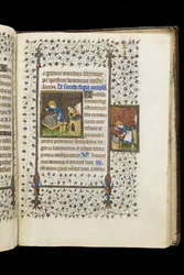 San Eligio haciendo un Santuario; San Eligio en un Yunque, de un Libro de Horas, c.1445-50