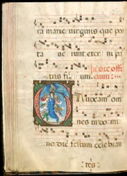 Asunción de la Virgen, f.72v de un gradual, finales del siglo XV (tinta, temple y pan de oro sobre pergamino)