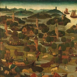 La inundación del día de Santa Isabel
Exterior del ala derecha de un retablo que representa la inundación del día de Santa Isabel, 18 y 19 de noviembre de 1421, con la ruptura del dique de Wieldrecht