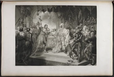 Rey Ricardo II. Acto IV. Escena I.Rey Ricardo, Bolingbroke, York, Aumerle, etc. En la Casa del Parlamento, c.1803 (grabado)