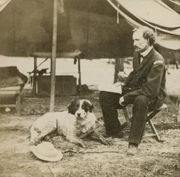 El general Custer (1839-76) en su cuartel general, c.1864