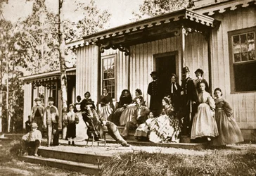 El General Heintzelman entreteniendo a amigos en el campamento de convalecientes, Alejandría, 1861-65