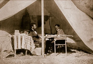 La última entrevista entre el presidente Lincoln y el general McClellan en Antietam, 1862