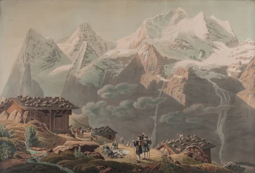 La Jungfrau, el Münch, el Eiger desde Wengernalp 1822 (Acuarela)