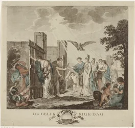 Alegoría de la recuperación del estatúder Guillermo V, 1787 El día feliz (título en el objeto)