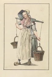 Campesina con dos cestas sobre un yugo